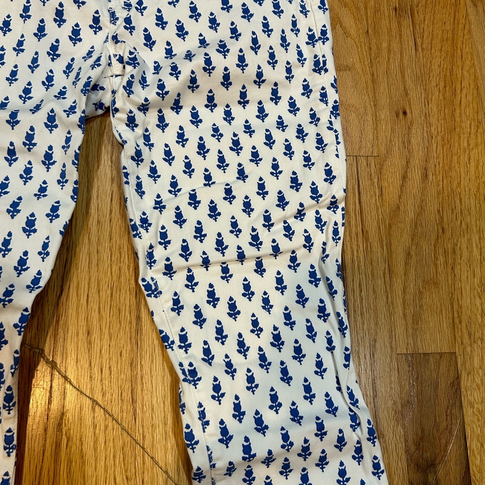 J.Crew toothpick ankle white pants with blue flower pattern - Picture 5 of 13